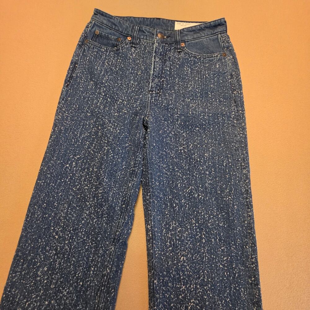 Rag & Bone Logan Midtweed Blue Jeans Sz 25 Mid-Rise Wide-Leg Tweed-Textured